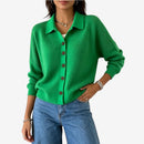 Dame Strikket Cardigan med Krave og Knapper