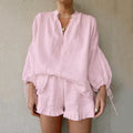 Sophie - Dame casual 2-delt sæt med V-hals top + shorts