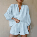 Sophie - Dame casual 2-delt sæt med V-hals top + shorts