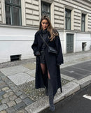 Leona - Dobbeltradet lang frakke med revers og oversized