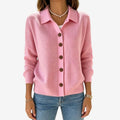 Dame Strikket Cardigan med Krave og Knapper