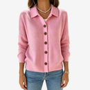 Dame Strikket Cardigan med Krave og Knapper