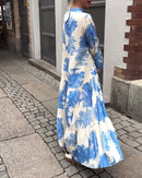 Camila - Langærmet blomsterkjole Med Flatterende V-hals og