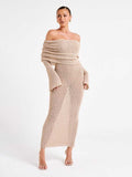 Eloise -Dame langærmet bodycon maxikjole off-shoulder