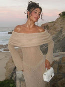 Eloise -Dame langærmet bodycon maxikjole off-shoulder