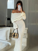 Eloise -Dame langærmet bodycon maxikjole off-shoulder