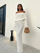 Eloise -Dame langærmet bodycon maxikjole off-shoulder