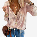 Dame Langærmet Boheme Bluse med V-Hals