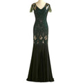 Catherine elegant lang kjole med V-hals og slim fit