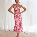 Lily - Modern én skulder kjole med blomsterprint