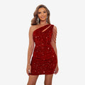 Dame One-Shoulder Minikjole med Pailletter