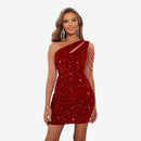 Dame One-Shoulder Minikjole med Pailletter