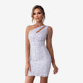 Dame One-Shoulder Minikjole med Pailletter