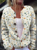 Blomstercardigan med rund hals