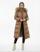 Maya – Lang Vinterfrakke med Kunstpelskrave og Elegant Pasform