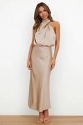 CelesteShine - Dame satin midikjole til sommer & fest med