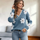 Dame V-Hals Blomster Broderet Sweater