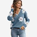 Dame V-Hals Blomster Broderet Sweater