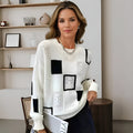 Elara - Langærmet pullover med geometrisk kvadratisk mønster