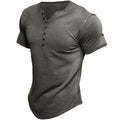 Jens - Olivenfarvet kortærmet Henley t-shirt med button-up