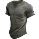 Jens - Olivenfarvet kortærmet Henley t-shirt med button-up