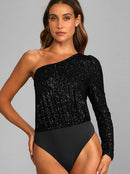 Mia - Dame en-skulder top med pailletter