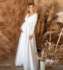 Patricia - Langærmet maxikjole med v udskæring og justerbar talje