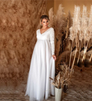 Patricia - Langærmet maxikjole med v udskæring og justerbar talje