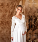 Patricia - Langærmet maxikjole med v udskæring og justerbar talje