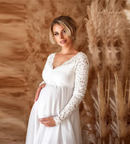 Patricia - Langærmet maxikjole med v udskæring og justerbar talje