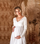 Patricia - Langærmet maxikjole med v udskæring og justerbar talje