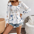 Linda - Dame bluse med blomstermønster & lange ærmer