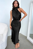 CelesteShine - Dame satin midikjole til sommer & fest med