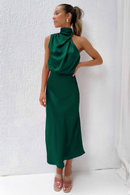 CelesteShine - Dame satin midikjole til sommer & fest med