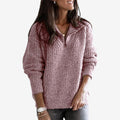 Dame Ribstrikket Sweater med Lynlås og Lange Ærmer