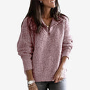 Dame Ribstrikket Sweater med Lynlås og Lange Ærmer