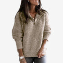 Dame Ribstrikket Sweater med Lynlås og Lange Ærmer