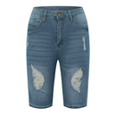 Isabella - Højtaljede denimshorts med slidte detaljer og