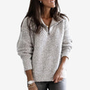 Dame Ribstrikket Sweater med Lynlås og Lange Ærmer