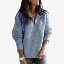 Dame Ribstrikket Sweater med Lynlås og Lange Ærmer