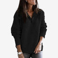 Dame Ribstrikket Sweater med Lynlås og Lange Ærmer