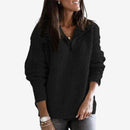 Dame Ribstrikket Sweater med Lynlås og Lange Ærmer
