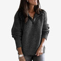 Dame Ribstrikket Sweater med Lynlås og Lange Ærmer
