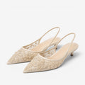 Dame slingback højhælede sko med broderede blomster