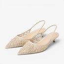 Dame slingback højhælede sko med broderede blomster