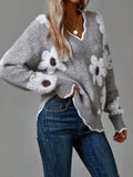 Clara - Blomstret sweater med V-hals og lange ærmer