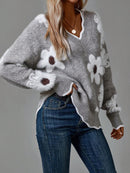 Clara - Blomstret sweater med V-hals og lange ærmer