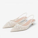 Dame slingback højhælede sko med broderede blomster