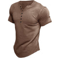 Jens - Olivenfarvet kortærmet Henley t-shirt med button-up