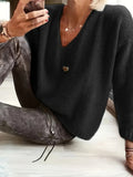 Uma - Dyb V-hals sweater med lange ærmer